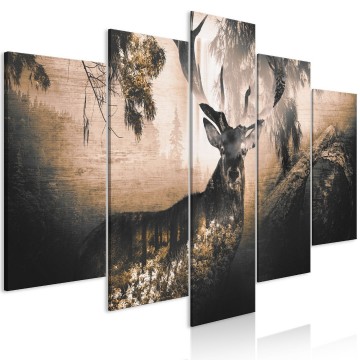 Canvas 5 luik schilderij herten 12 240 x 112 cm 0225 b n