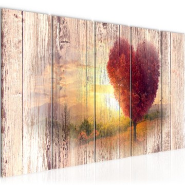 Canvas 5 luik schilderij houten hart 1 220 x 80 cm 606555