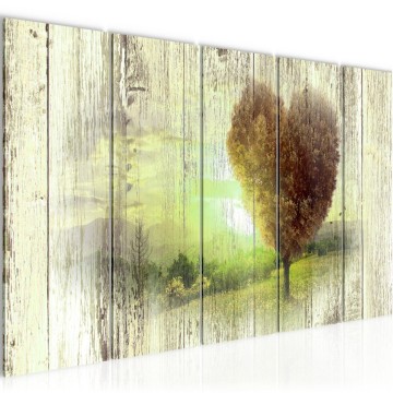 Canvas 5 luik schilderij houten hart 3 220 x 80 cm 606555