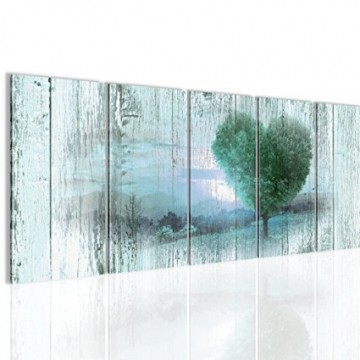 Canvas 5 luik schilderij houten hart3 220 x 80 cm 606555