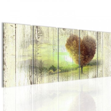 Canvas 5 luik schilderij houten hart4 220 x 80 cm 606555