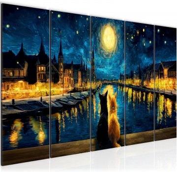 Canvas 5 luik schilderij katten liefde 220 x 80 cm 058455a