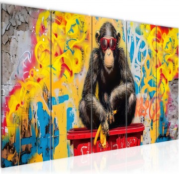 Canvas 5 luik schilderij kleurrijke aap 220 x 80 cm 055055a