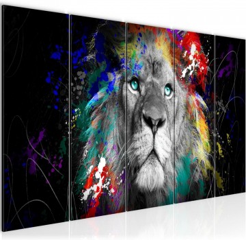 Canvas 5 luik schilderij kleurrijke leeuw 220 x 80 cm 040855a