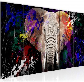 Canvas 5 luik schilderij kleurrijke olifant 220 x 80 cm 040855c
