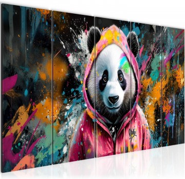 Canvas 5 luik schilderij kleurrijke panda 220 x 80 cm 055155a
