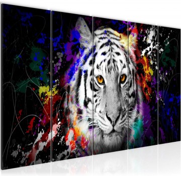 Canvas 5 luik schilderij kleurrijke tijger 220 x 80 cm 040855b