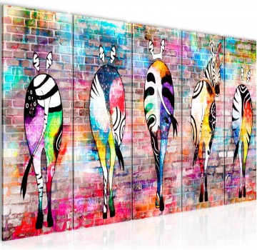 Canvas 5 luik schilderij kleurrijke zebra 220 x 80 cm 034055a