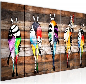 Canvas 5 luik schilderij kleurrijke zebra 220 x 80 cm 034055b