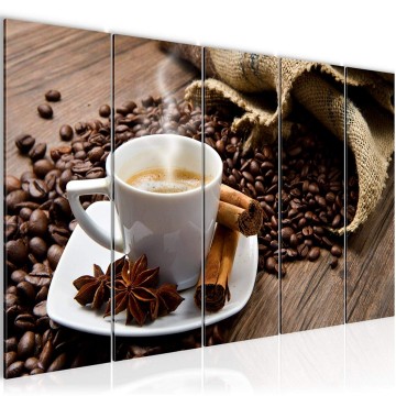 Canvas 5 luik schilderij koffie 2 220 x 80 cm 501855