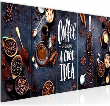Canvas 5 luik schilderij koffie 220 x 80 cm 041855a