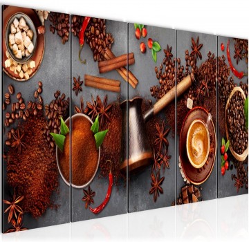 Canvas 5 luik schilderij koffie 220 x 80 cm 044755a