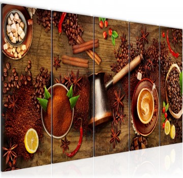 Canvas 5 luik schilderij koffie 220 x 80 cm 044755b