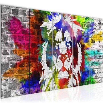 Canvas 5 luik schilderij leeuw 4 220 x 80 cm 303555