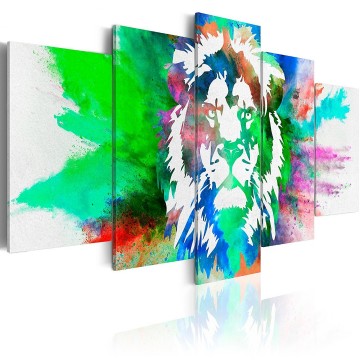 Canvas 5 luik schilderij leeuw abstract 1 240 x 112 cm gc 0019 bn