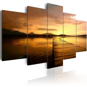 Canvas 5 luik schilderij meer 1 240 x 112 cm c b 0088 b n