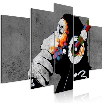 Canvas 5 luik schilderij muziek aap 240 x 112 cm g a 0288 b m