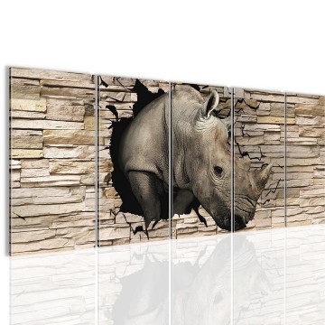 Canvas 5 luik schilderij neushoorn1 220 x 80 cm 001355