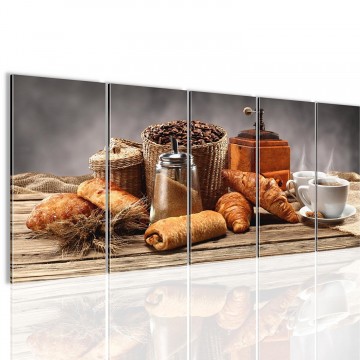 Canvas 5 luik schilderij ontbijt2 220 x 80 cm 50501