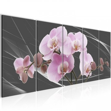 Canvas 5 luik schilderij orchidee zwart2 220 x 80 cm 202955