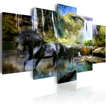 Canvas 5 luik schilderij paard waterval 1 240 x 112 cm 020116 10