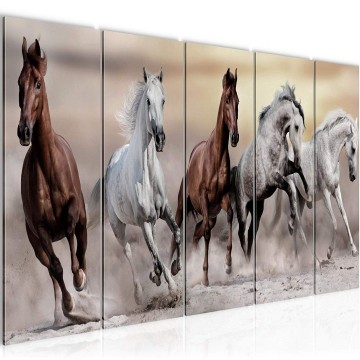 Canvas 5 luik schilderij paarden 1 220 x 80 cm 01415