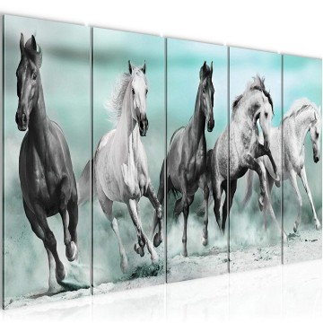 Canvas 5 luik schilderij paarden 2 220 x 80 cm 01415