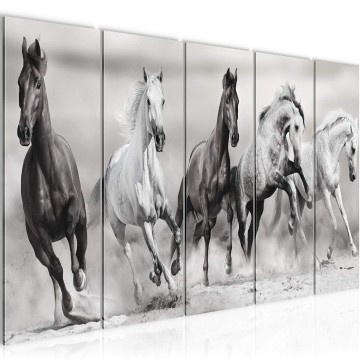 Canvas 5 luik schilderij paarden 3 220 x 80 cm 01415