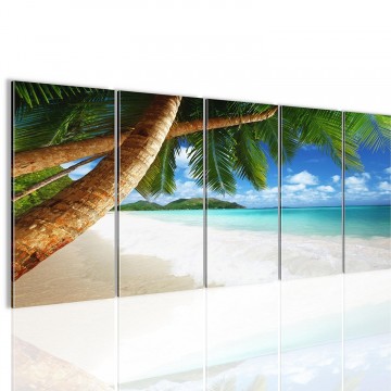 Canvas 5 luik schilderij palmstrand1 220 x 80 cm 608555