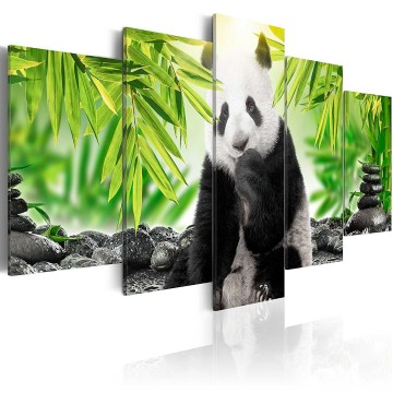 Canvas 5 luik schilderij panda 1 240 x 112 cm g c 0006 b n