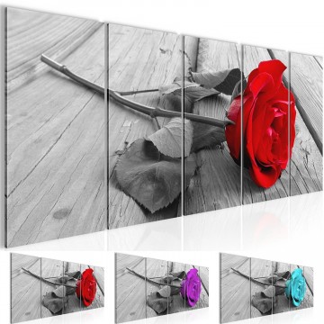 Canvas 5 luik schilderij roos hout1 220 x 80 cm 204412