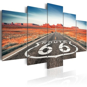 Canvas 5 luik schilderij route 66 1 240 x 112 cm c b 0020 b n 0