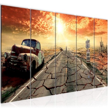 Canvas 5 luik schilderij route 66 auto 4 220 x 80 cm 600355