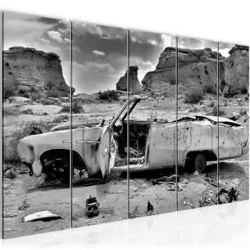 Canvas 5 luik schilderij route 66 auto 9 220 x 80 cm 602255