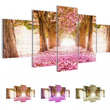 Canvas 5 luik schilderij roze bos 1 200 x 100 cm 60565