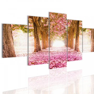 Canvas 5 luik schilderij roze bos 2 200 x 100 cm 60565