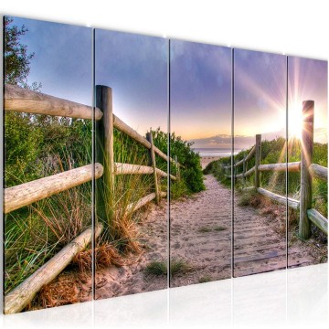 Canvas 5 luik schilderij strand noordzee 16 220 x 80 cm 604455