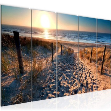 Canvas 5 luik schilderij strand noordzee 2 220 x 80 cm 018455a