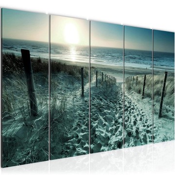 Canvas 5 luik schilderij strand noordzee 2 220 x 80 cm 018455c