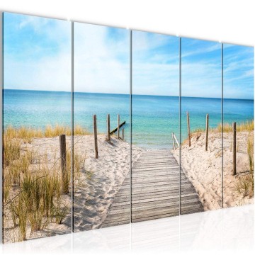 Canvas 5 luik schilderij strand noordzee 3 220 x 80 cm 609755