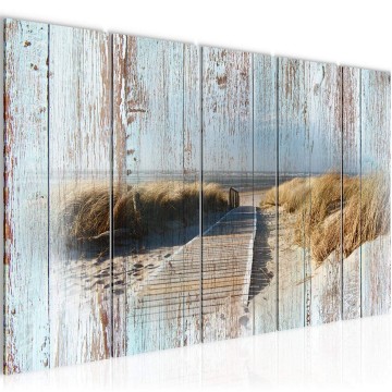 Canvas 5 luik schilderij strand noordzee 6 220 x 80 cm 604055