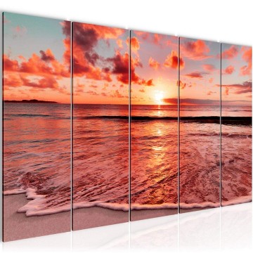 Canvas 5 luik schilderij strand noordzee 9 220 x 80 cm 607912