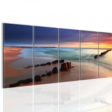 Canvas 5 luik schilderij strand palen2 220 x 80 cm 607855