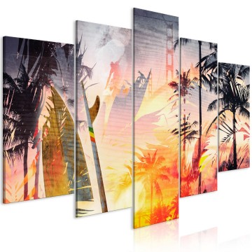 Canvas 5 luik schilderij surfen  240 x 112 cm 0401 b m