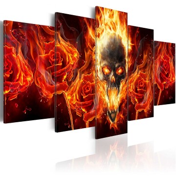 Canvas 5 luik schilderij vuur skull 3 240 x 112 cm a a 0108 b n 0