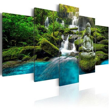 Canvas 5 luik schilderij waterval 1 boeddha 240 x 112 cm c c 0019 b n