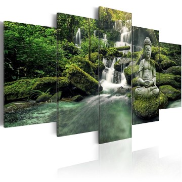 Canvas 5 luik schilderij waterval 3 boeddha 240 x 112 cm c c 0019 b n