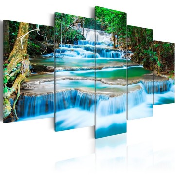 Canvas 5 luik schilderij waterval blauw 240 x 112 cm 030212 101