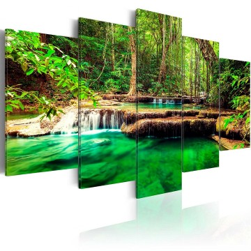 Canvas 5 luik schilderij waterval bos 1 240 x 112 cm c b 0036 b n