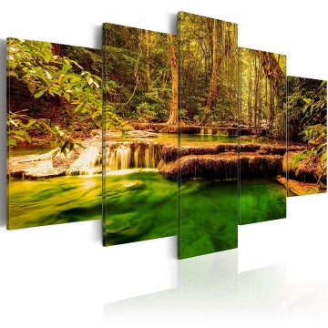 Canvas 5 luik schilderij waterval bos 2 240 x 112 cm c b 0036 b n